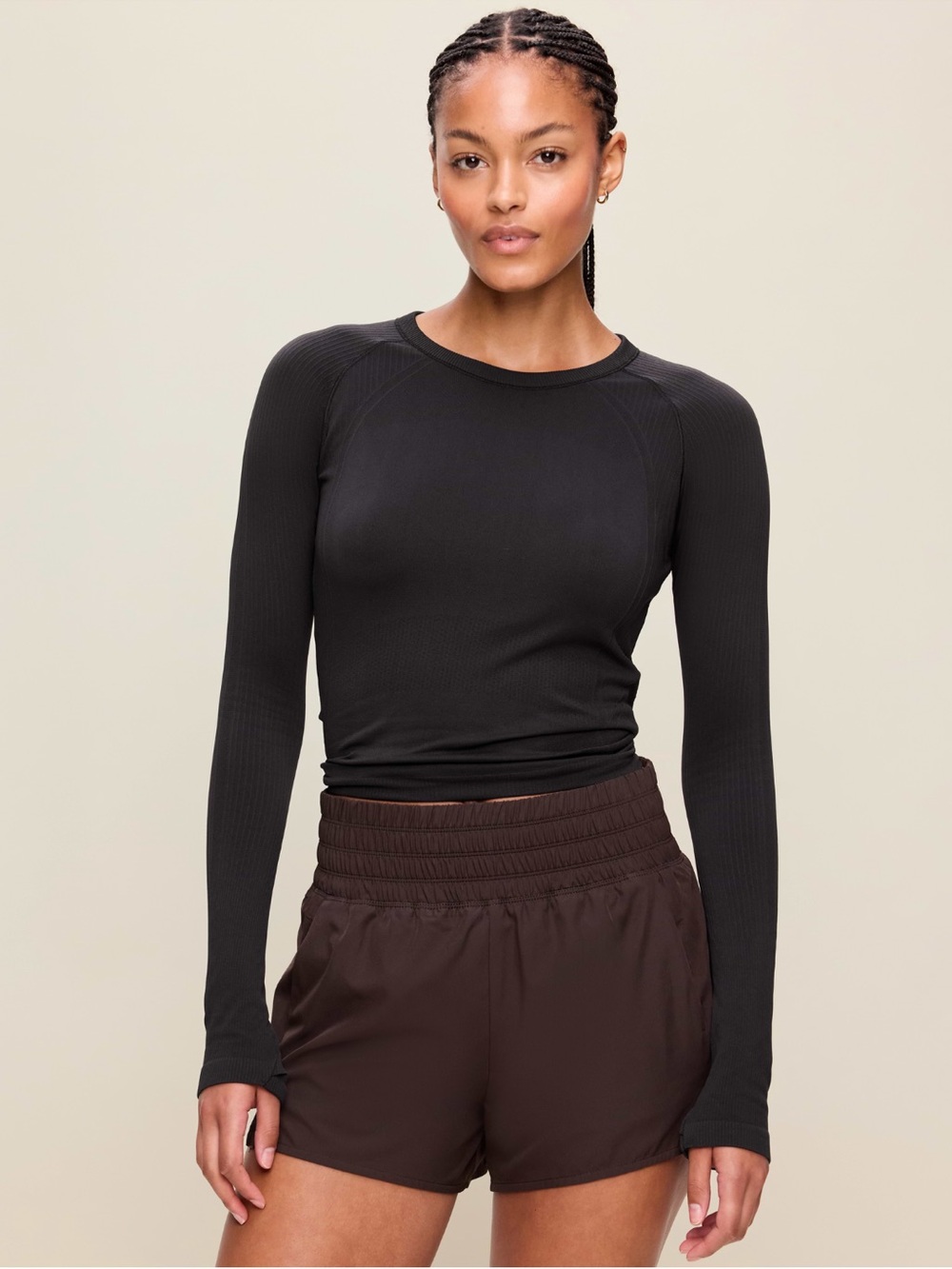 Old Navy Black Ribbed Long Sleeve Workout Top